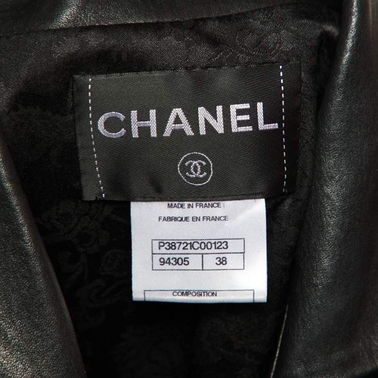 Pre Owned Chanel Black Camelia Cutout Leather Button Front Jacket M