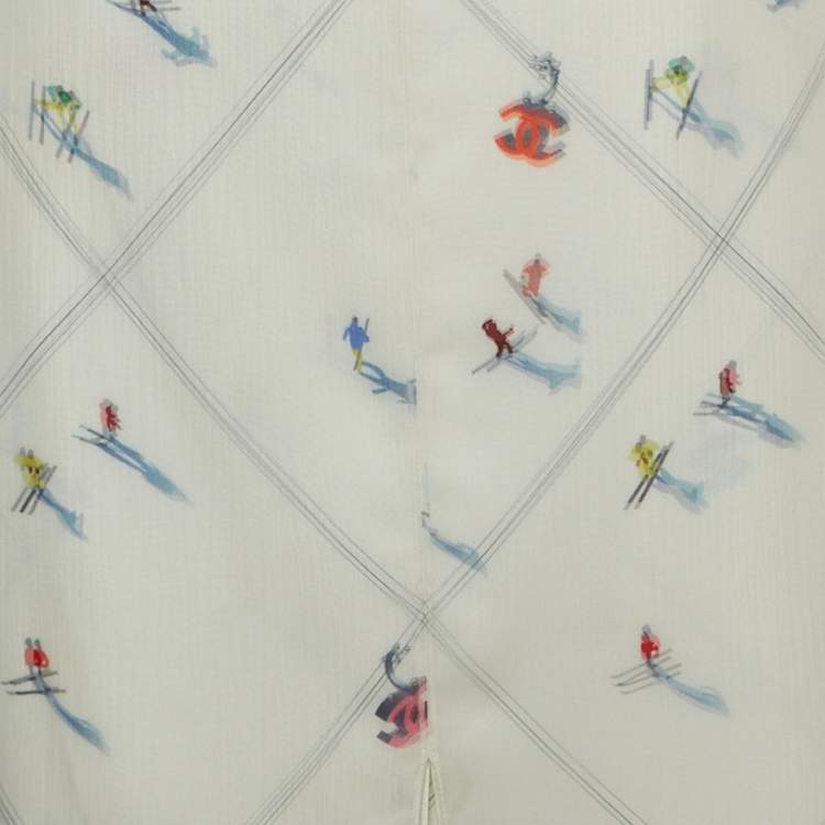 Pre Owned Chanel White Ski Printed Chiffon Maxi Skirt M