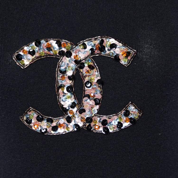 Pre Owned Chanel Black CC Embellished Cashmere Sleeveless Jumper M