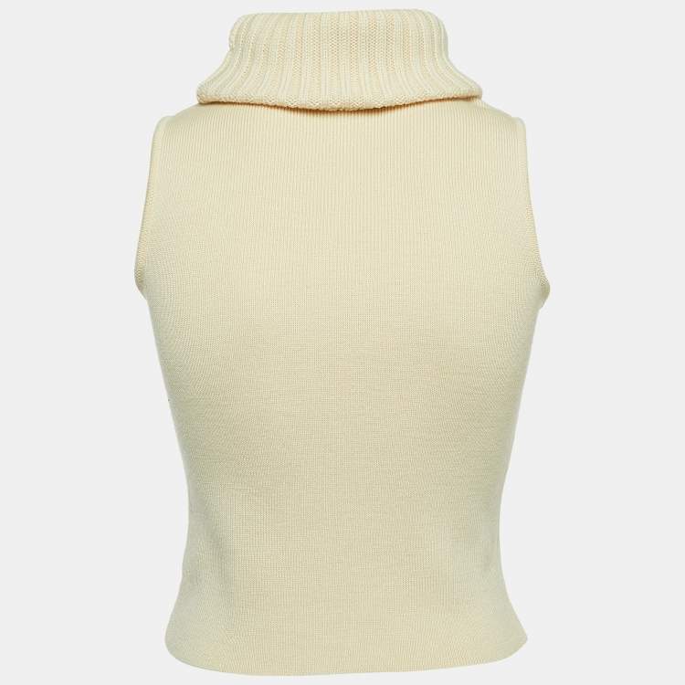 Pre Owned Chanel Vintage Cream Wool Turtle Neck Sleeveless Sweater S