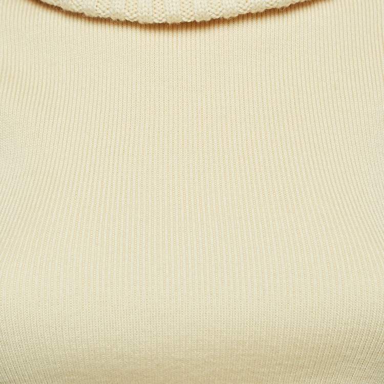 Pre Owned Chanel Vintage Cream Wool Turtle Neck Sleeveless Sweater S