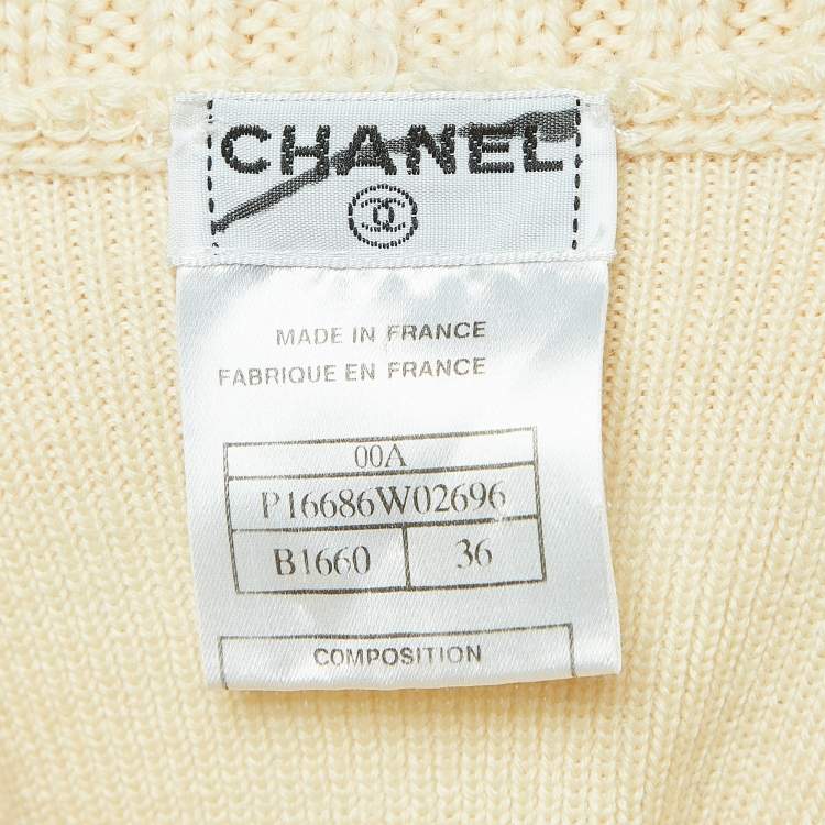 Pre Owned Chanel Vintage Cream Wool Turtle Neck Sleeveless Sweater S
