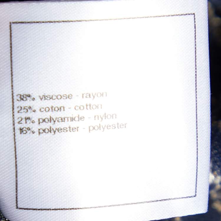 Pre Owned Chanel Navy Blue Striped Lurex Knit Button Front Shrug M