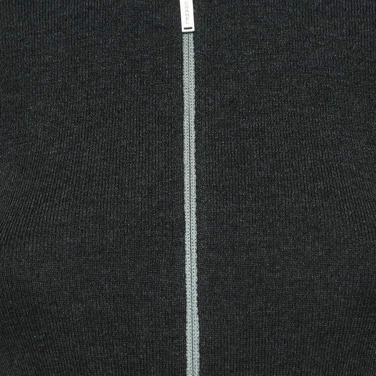 Pre Owned Chanel Beige/Grey Wool Zip Front Cardigan S