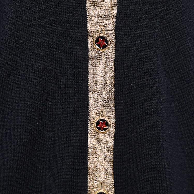 Pre Owned Chanel Black Cashmere & Lurex Knit Button Front Cardigan M