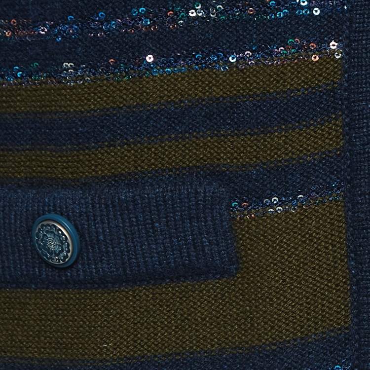 Pre Owned Chanel Multicolor Striped Cashmere Long Cardigan S