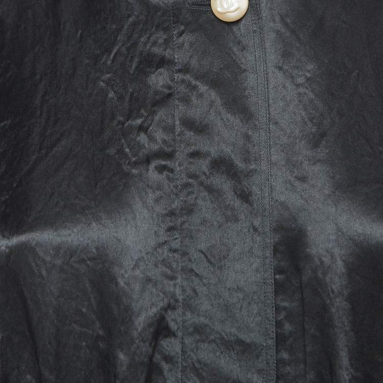 Pre Owned Chanel Black Crepe Zip Front Midi Dress M
