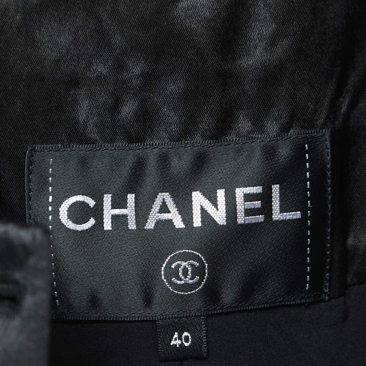Pre Owned Chanel Black Crepe Zip Front Midi Dress M