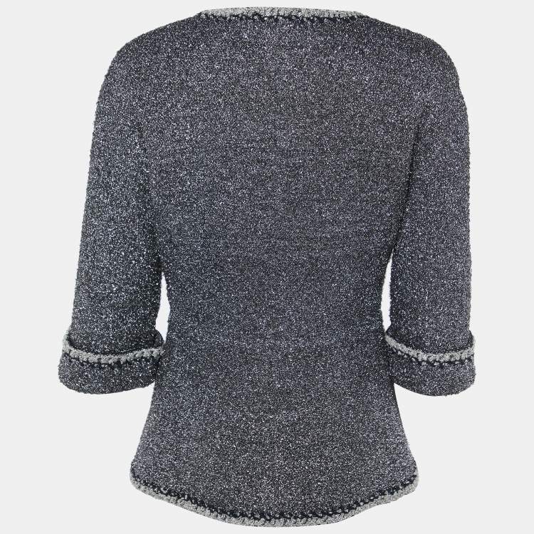 Pre Owned Chanel Black/Metallic Lurex Double Breasted Jacket L
