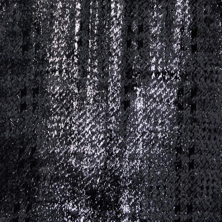 Pre Owned Chanel Metallic Black Bristled  Velvet Sleeveless Elasticated Hem Dress L