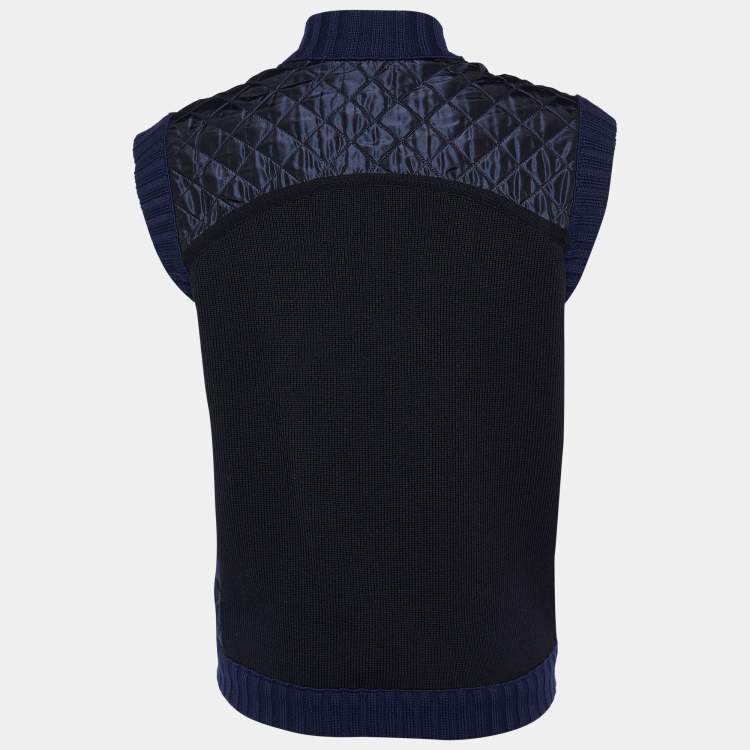 Pre Owned Chanel Sports Black/Navy Blue Knit Quilted Vest L