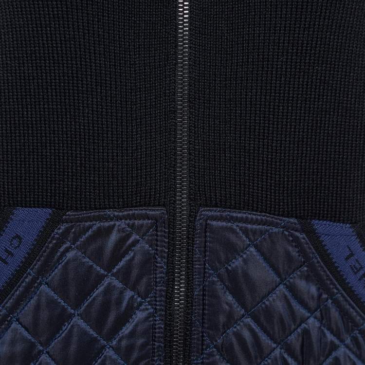 Pre Owned Chanel Sports Black/Navy Blue Knit Quilted Vest L