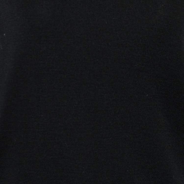 Pre Owned Chanel Navy Blue/Black Logo Patterned Wool High Neck Sweater L