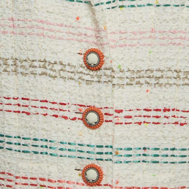 Pre Owned Chanel Multicolor Striped Tweed Long Jacket M