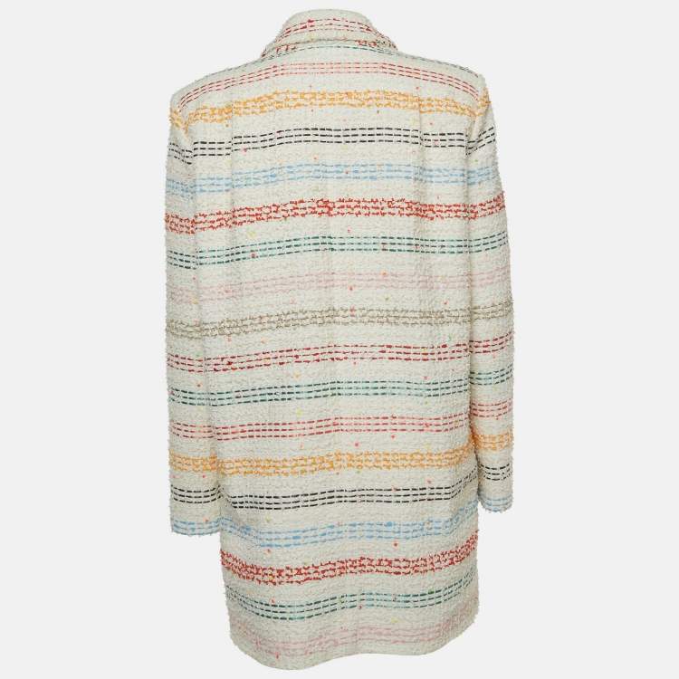 Pre Owned Chanel Multicolor Striped Tweed Long Jacket M