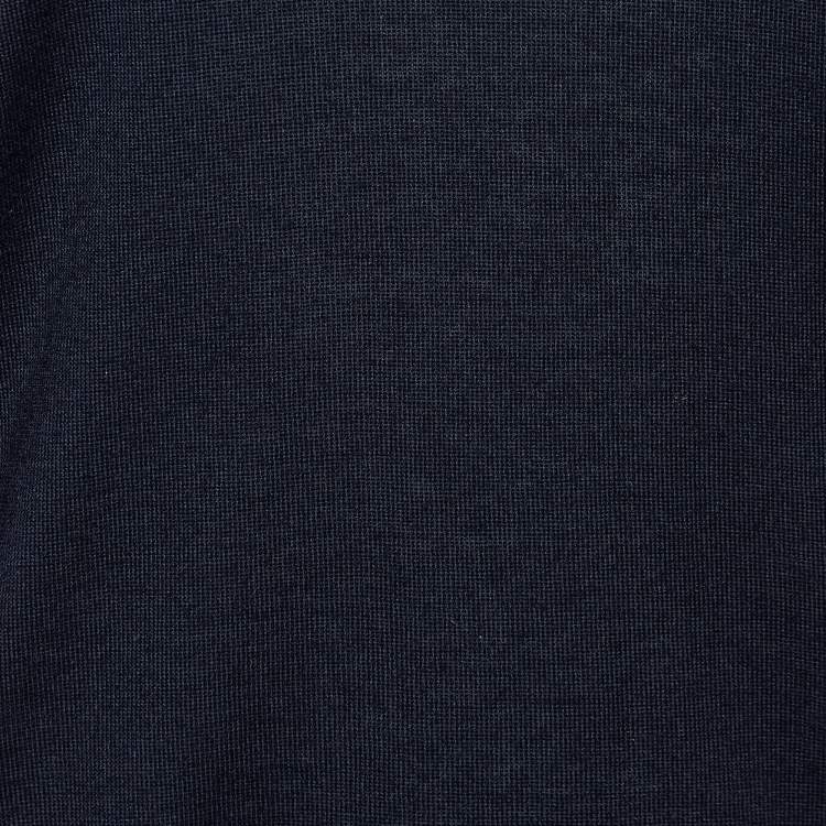 Pre Owned Chanel Dark Blue Cashmere & Silk Knit V-Neck Sweater XL