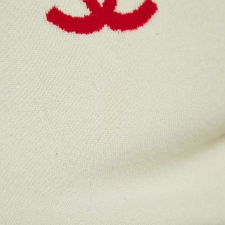 Pre Owned Chanel Cream La Pausa Patterned Cashmere Round Neck Sweater S