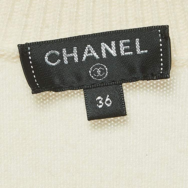 Pre Owned Chanel Cream La Pausa Patterned Cashmere Round Neck Sweater S