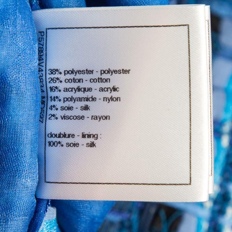 Pre Owned Chanel Blue Ribbon & Tweed Owl Button Jacket M