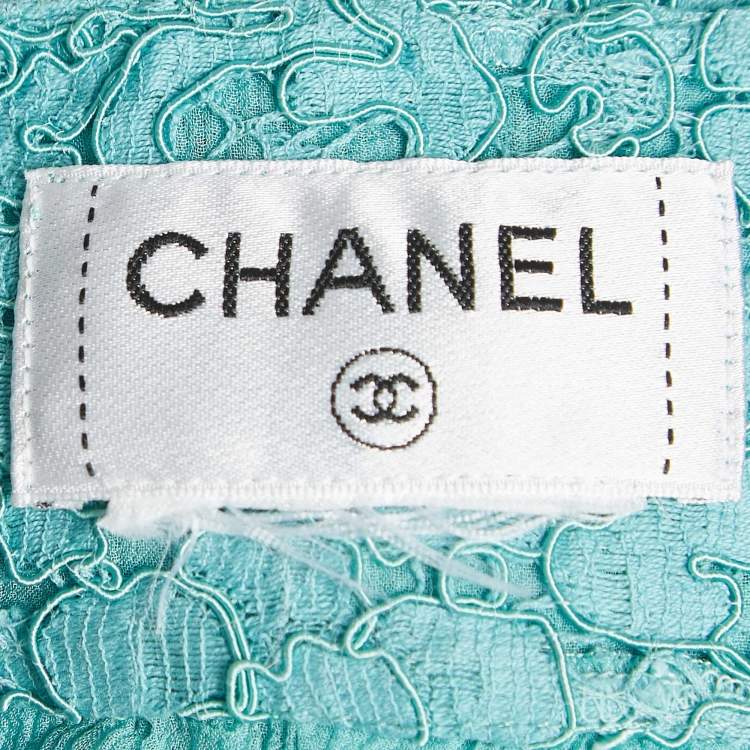 Pre Owned Chanel Blue Floral Pattern Lace Sleeveless Top S