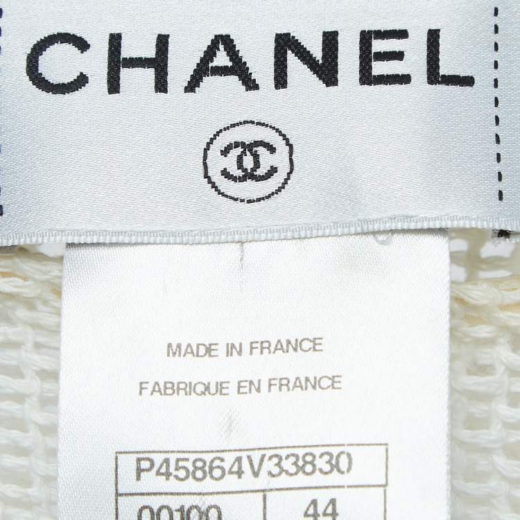 Pre Owned Chanel White Perforated Knit Sleeveless Coverup Dress L