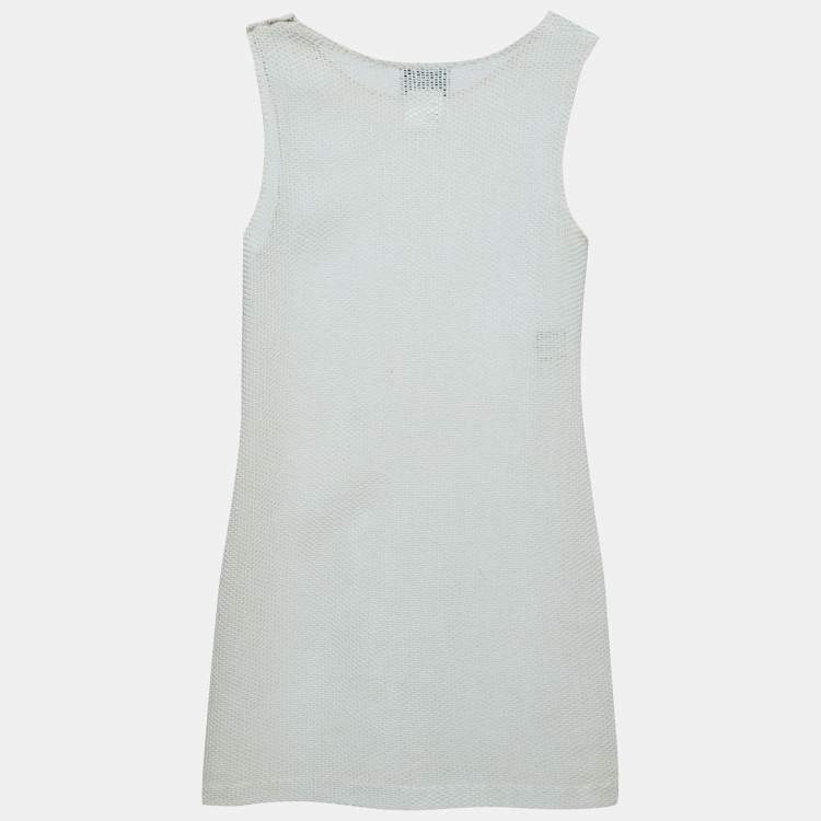 Pre Owned Chanel White Perforated Knit Sleeveless Coverup Dress L