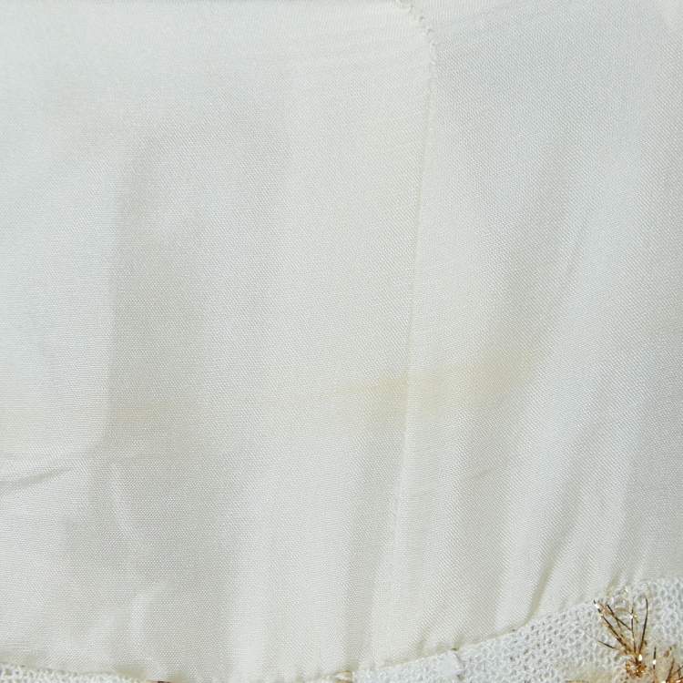 Pre Owned Chanel White/Gold Tweed Mini Skirt M