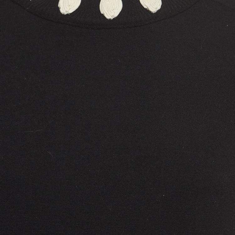 مملوكة مسبقًا Chanel Black Wool Blend Rose Detailed Sweater M