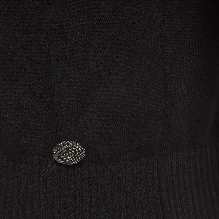 مملوكة مسبقًا Chanel Black Wool Blend Rose Detailed Sweater M