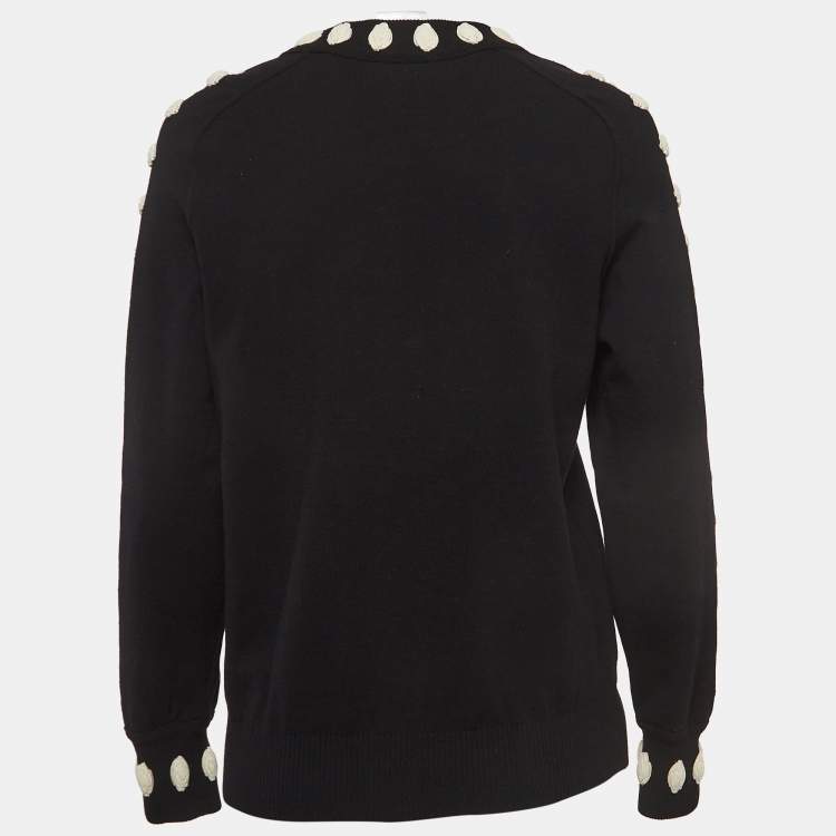 مملوكة مسبقًا Chanel Black Wool Blend Rose Detailed Sweater M