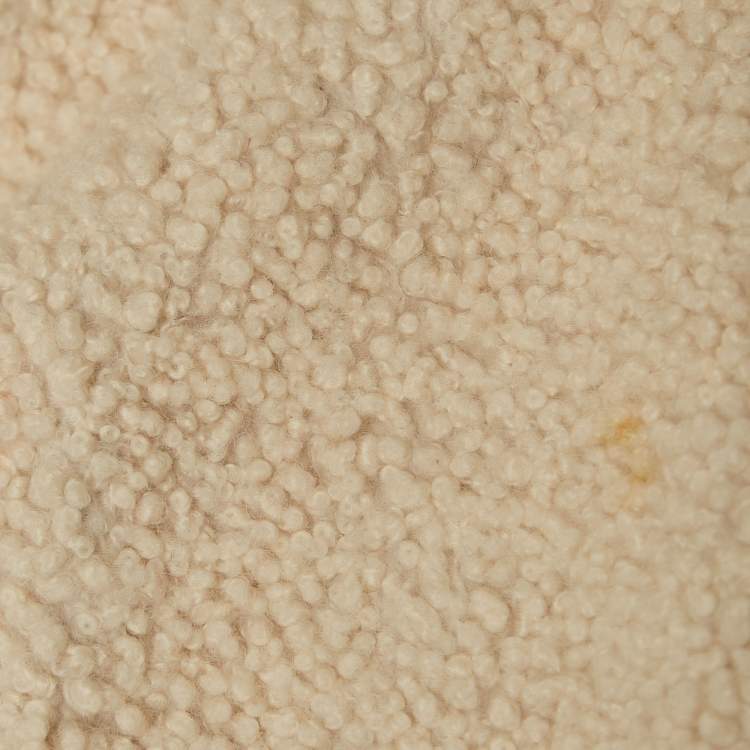 Pre Owned Chanel Off-White Logo Woven Shearling Zipper Jacket S