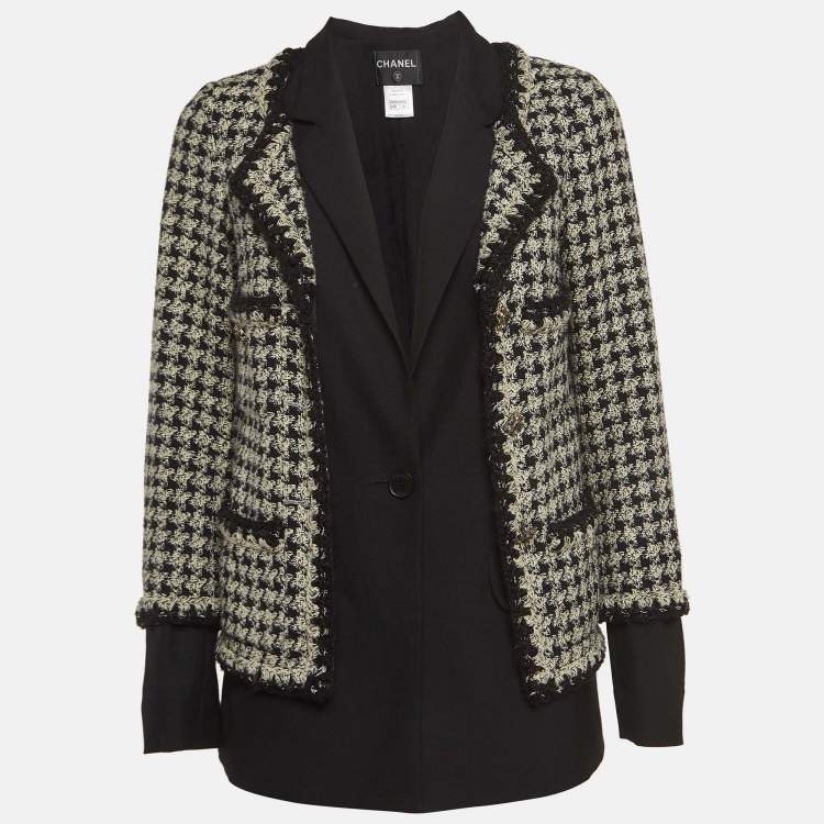 مملوكة مسبقًا Chanel Black/White Houndstooth Tweed Layered Blazer M