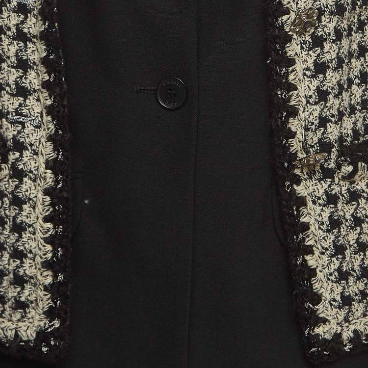 مملوكة مسبقًا Chanel Black/White Houndstooth Tweed Layered Blazer M