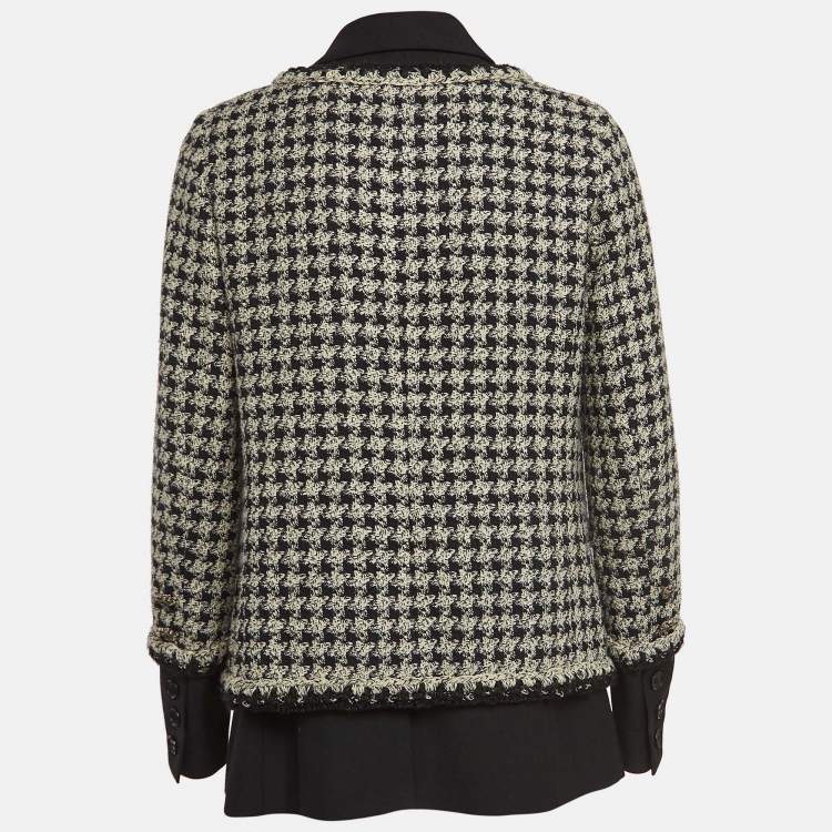 مملوكة مسبقًا Chanel Black/White Houndstooth Tweed Layered Blazer M