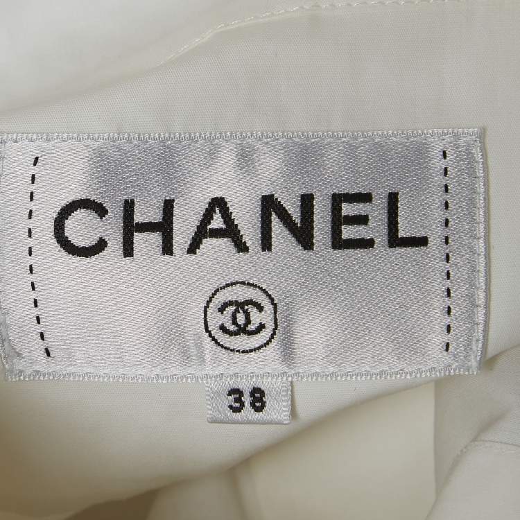 Pre Owned Chanel White Cotton Logo Patch Crop Shirt M