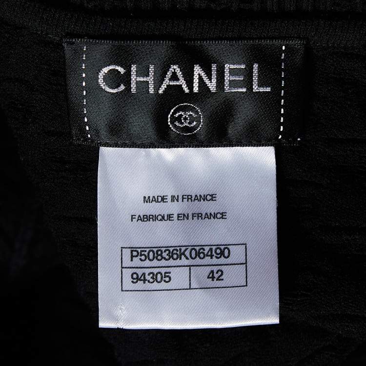 Pre Owned Chanel Black Textured Knit Knee-Length Dress L
