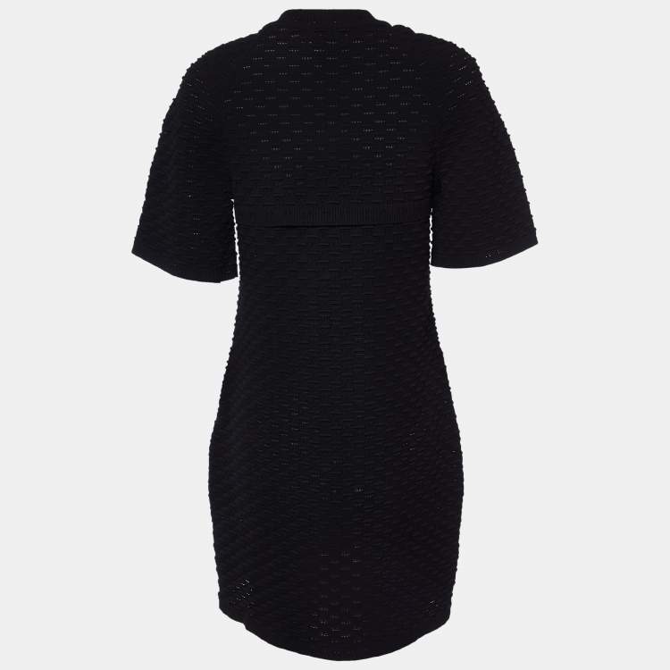 Pre Owned Chanel Black Textured Knit Knee-Length Dress L