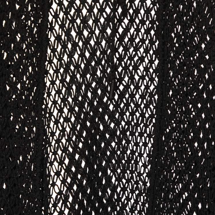 Pre Owned Chanel Black Wool Open Braid Fringed Cape L