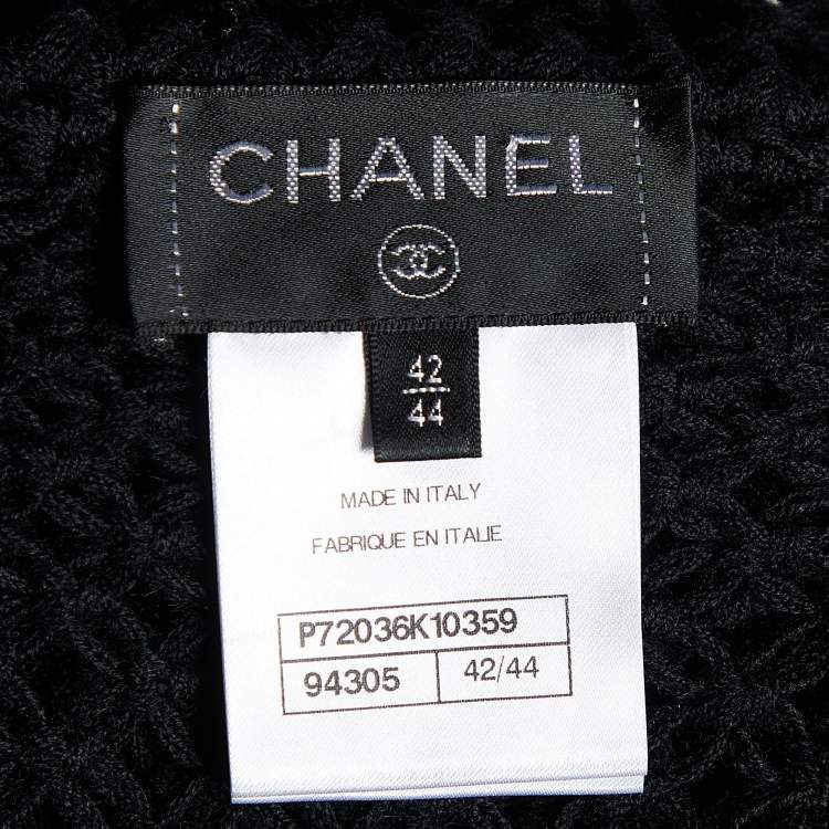 Pre Owned Chanel Black Wool Open Braid Fringed Cape L