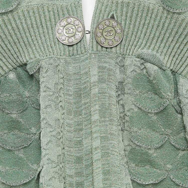 Pre Owned Chanel Green Lurex Knit Seoul Cruise Single Button Top L