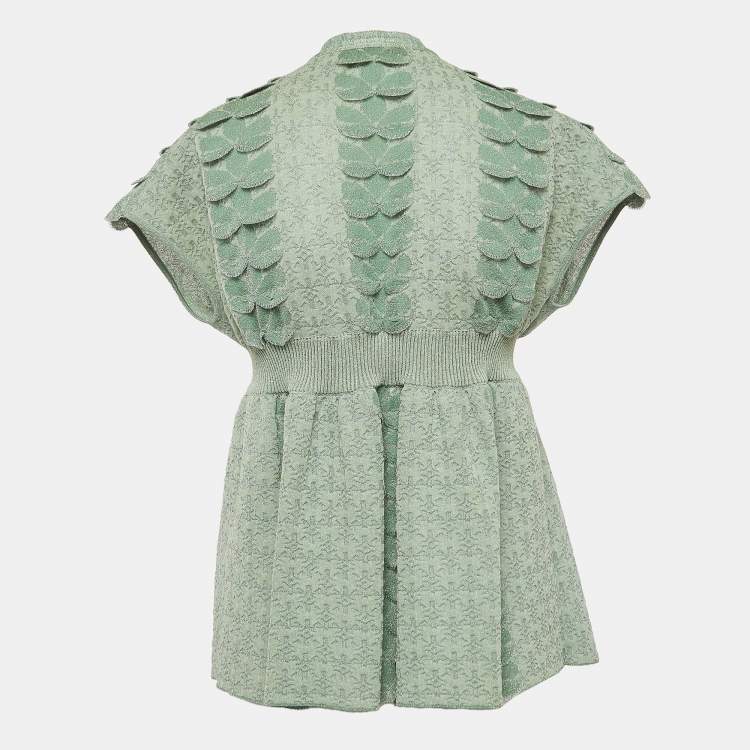 Pre Owned Chanel Green Lurex Knit Seoul Cruise Single Button Top L