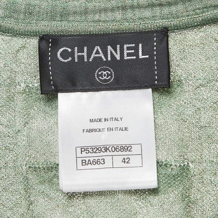 Pre Owned Chanel Green Lurex Knit Seoul Cruise Single Button Top L