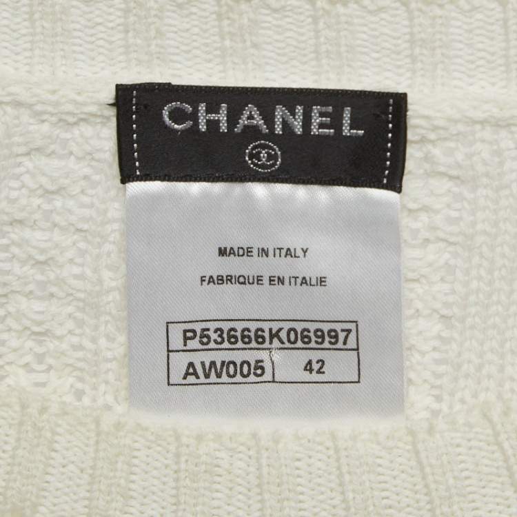 Pre Owned Chanel White Cable Knit Crew Neck Sweater L