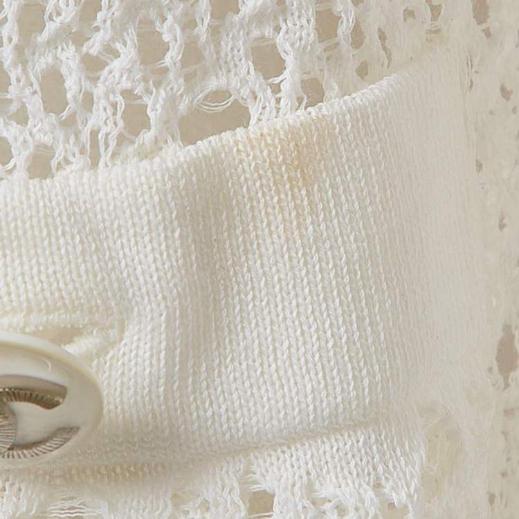 Pre Owned Chanel Off White Perforated Crochet Knit Open Front Cardigan M