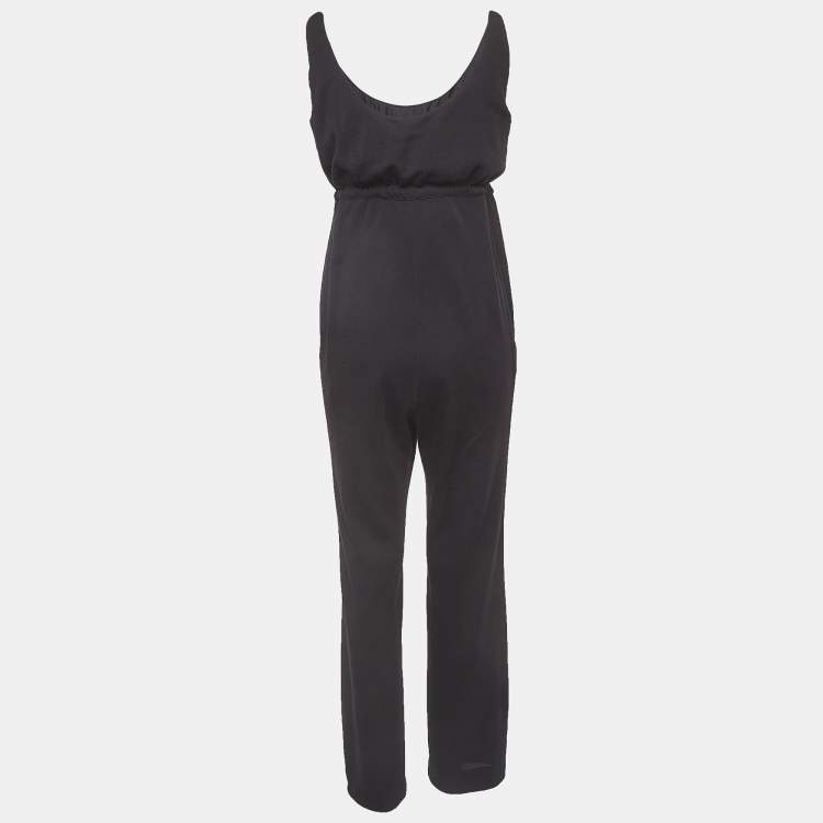 Pre Owned Chanel Black Wool Knit Sleeveless Drawstring Jumpsuit M