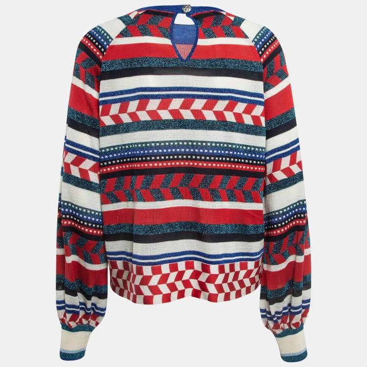 Pre Owned Chanel Multicolor Striped Silk Knit Long Sleeve Sweater M