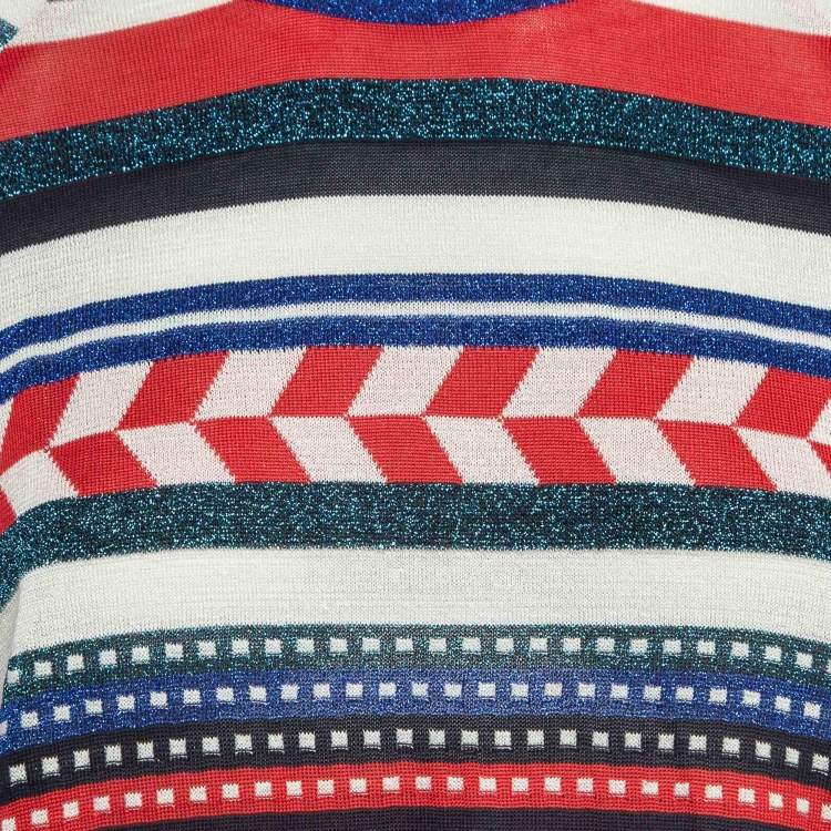 Pre Owned Chanel Multicolor Striped Silk Knit Long Sleeve Sweater M