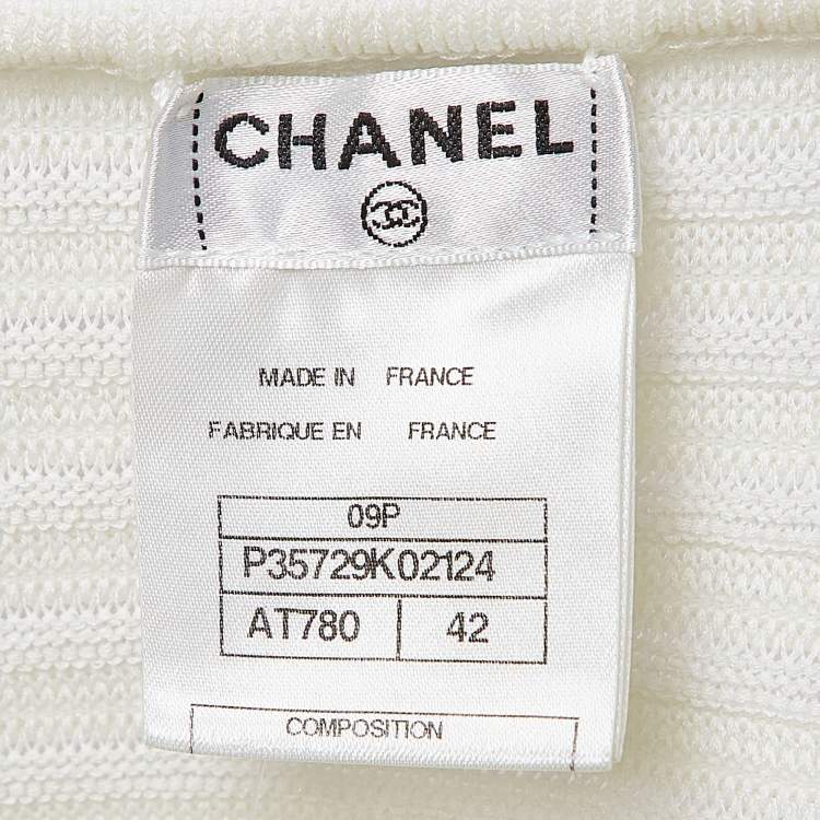 Pre Owned Chanel White Cotton Rib Knit Off-Shoulder Fitted Midi Dress L
