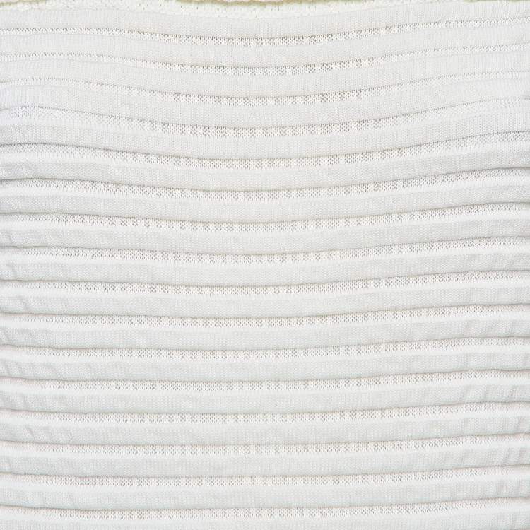 Pre Owned Chanel White Cotton Rib Knit Off-Shoulder Fitted Midi Dress L
