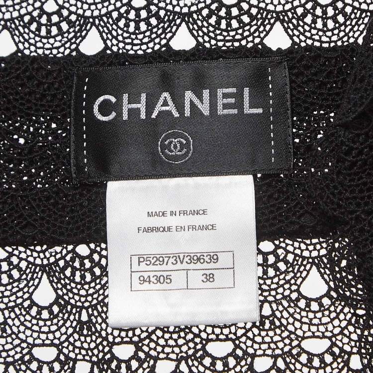 Pre Owned Chanel Black Cotton Crochet Semi Sheer Buttoned Wrap Dress M
